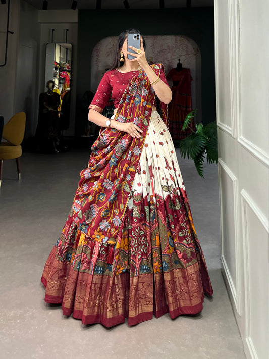 Tussar Silk Kalamkari Print Lehenga Choli