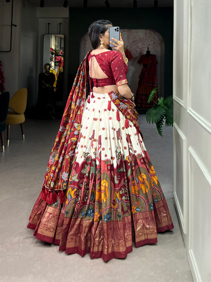 Tussar Silk Kalamkari Print Lehenga Choli