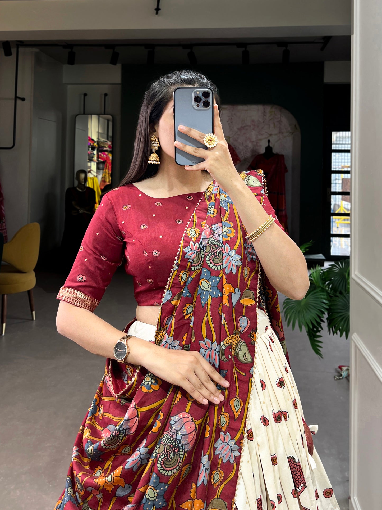 Tussar Silk Kalamkari Print Lehenga Choli