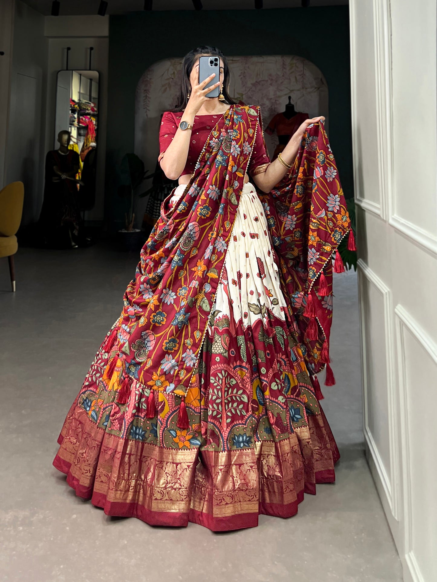Tussar Silk Kalamkari Print Lehenga Choli