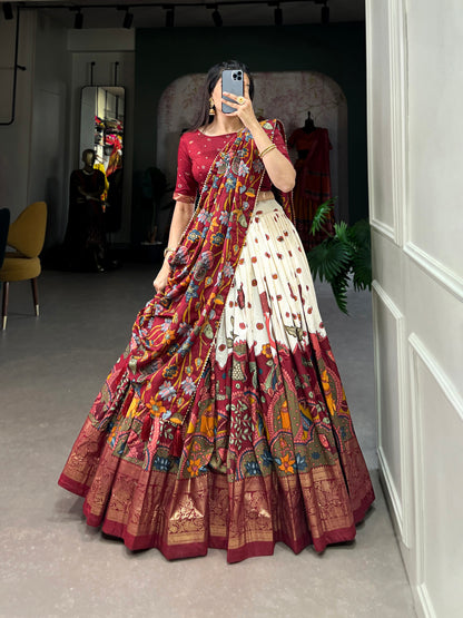 Tussar Silk Kalamkari Print Lehenga Choli