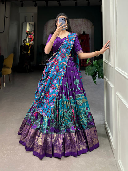 Tussar Silk Kalamkari Print Lehenga Choli