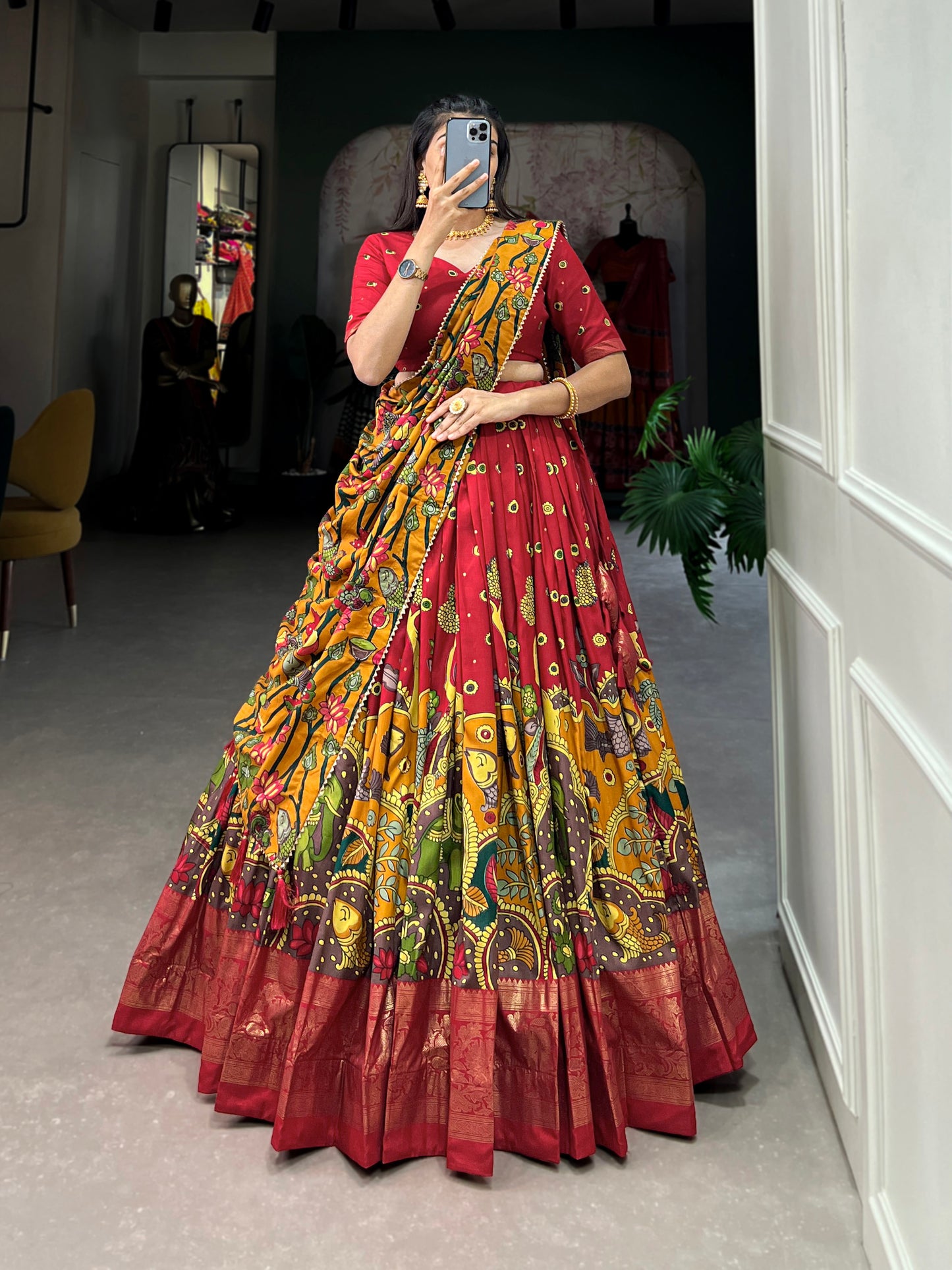 Tussar Silk Kalamkari Print Lehenga Choli