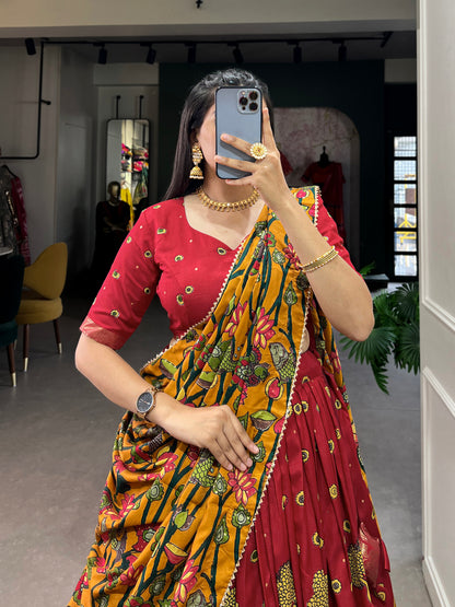 Tussar Silk Kalamkari Print Lehenga Choli