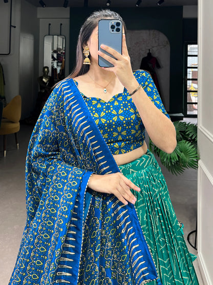 Elegant Tussar Silk Lehenga Choli with Bandhani & Patola Print