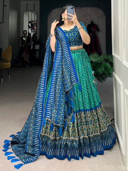 Elegant Tussar Silk Lehenga Choli with Bandhani & Patola Print