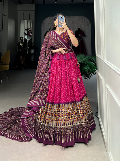 Elegant Tussar Silk Lehenga Choli with Bandhani & Patola Print