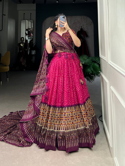 Elegant Tussar Silk Lehenga Choli with Bandhani & Patola Print