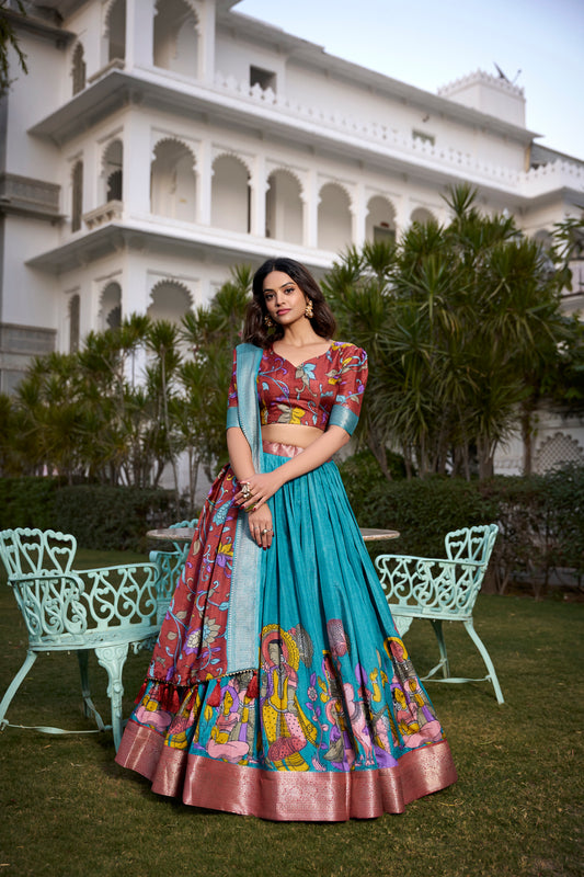 Tussar Silk Lehenga Choli with Floral Print and Foil Work