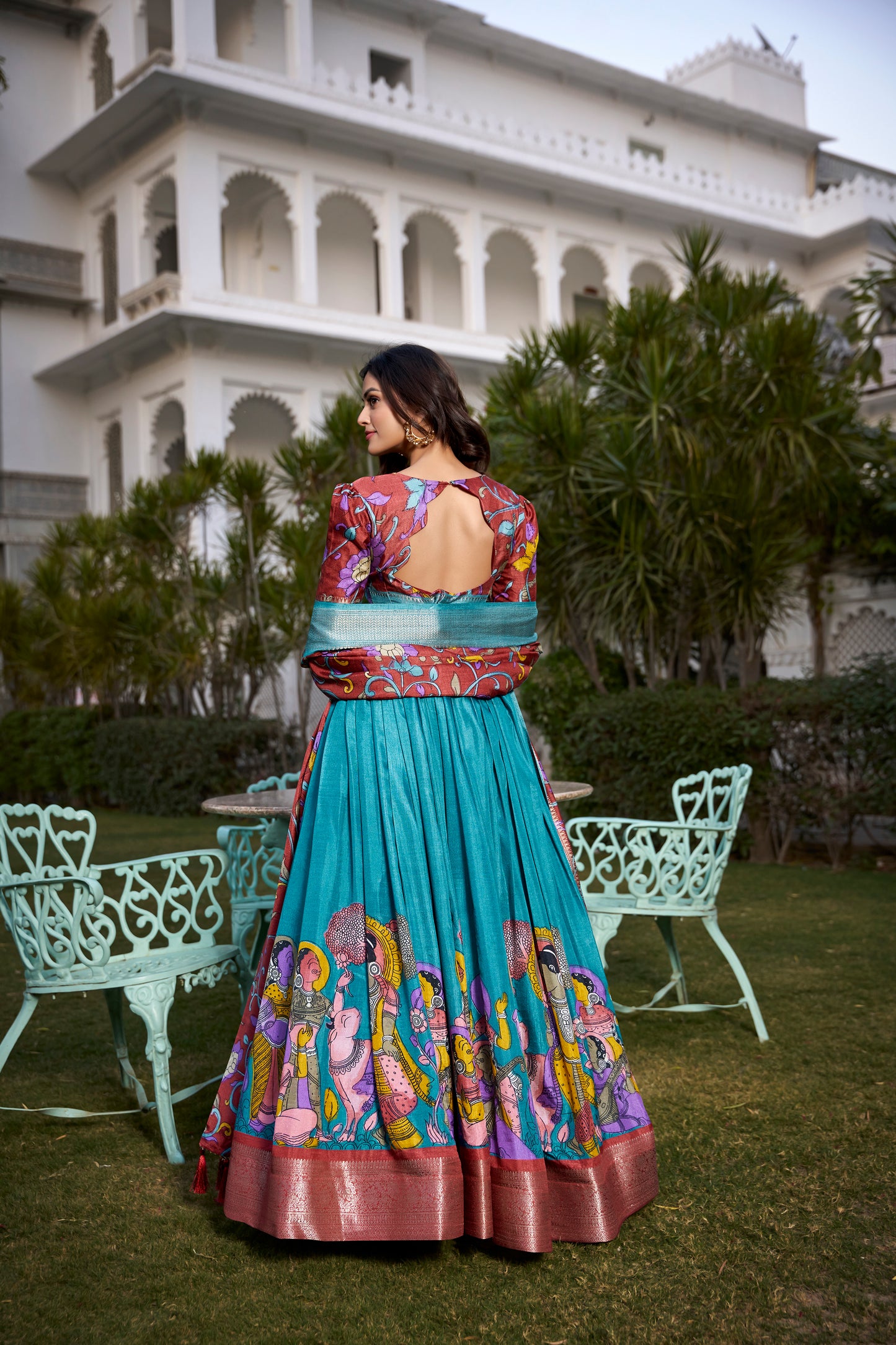Tussar Silk Lehenga Choli with Floral Print and Foil Work