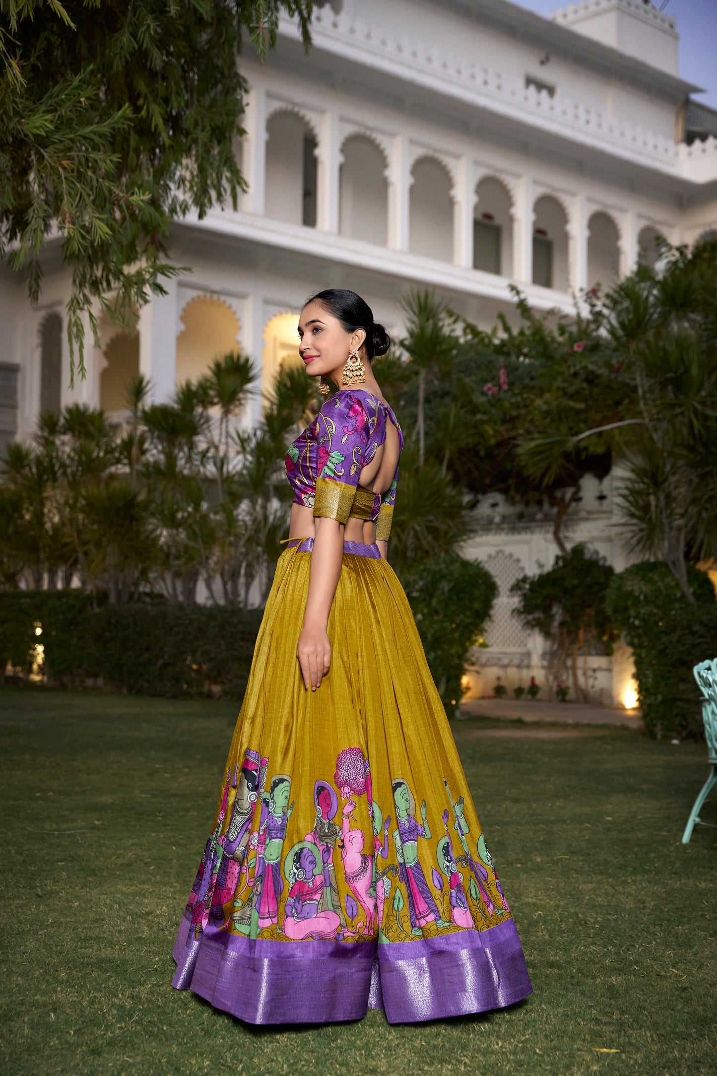 Tussar Silk Lehenga Choli with Floral Print and Foil Work