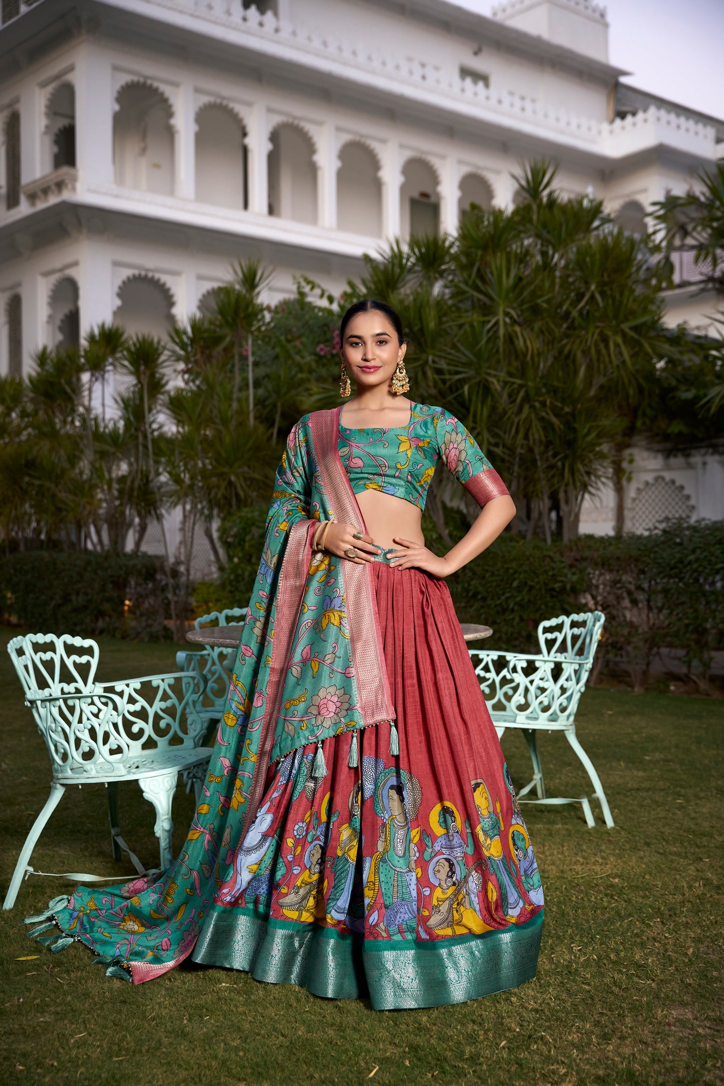 Tussar Silk Lehenga Choli with Floral Print and Foil Work