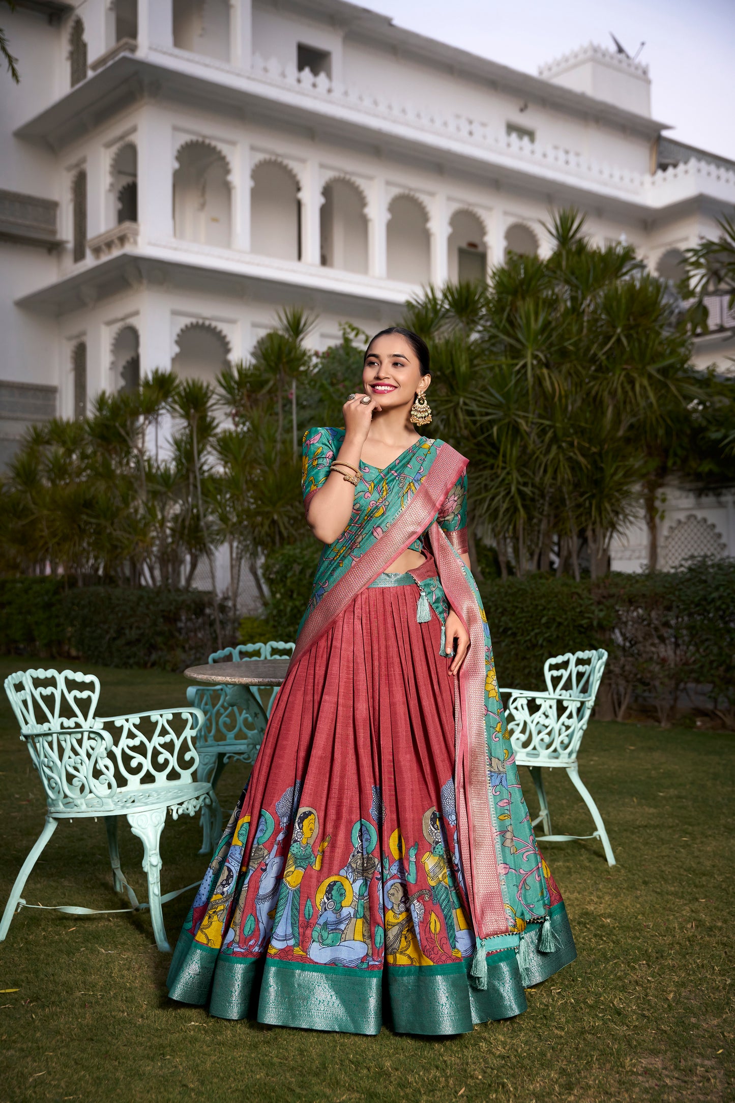 Tussar Silk Lehenga Choli with Floral Print and Foil Work