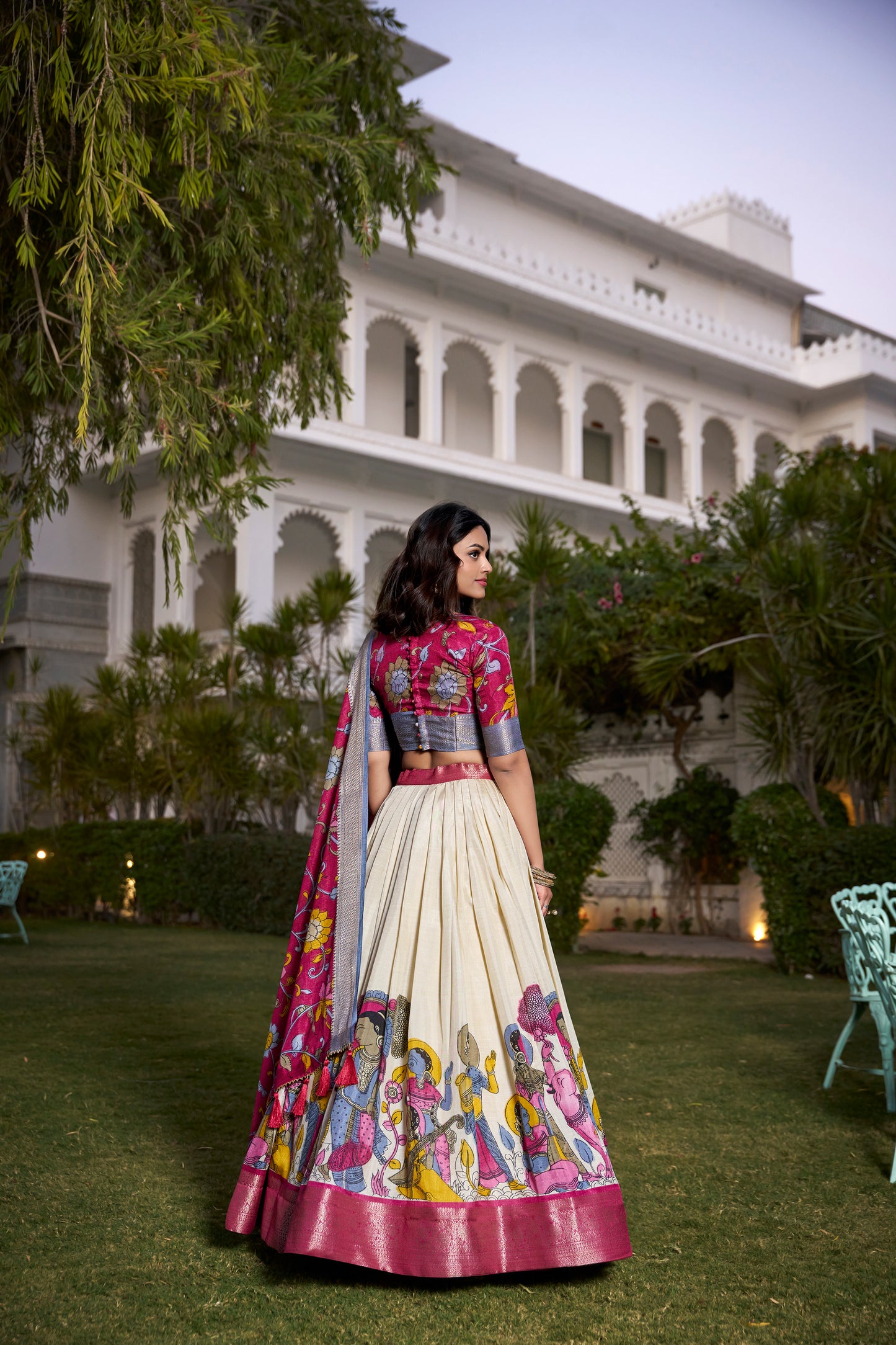 Tussar Silk Lehenga Choli with Floral Print and Foil Work