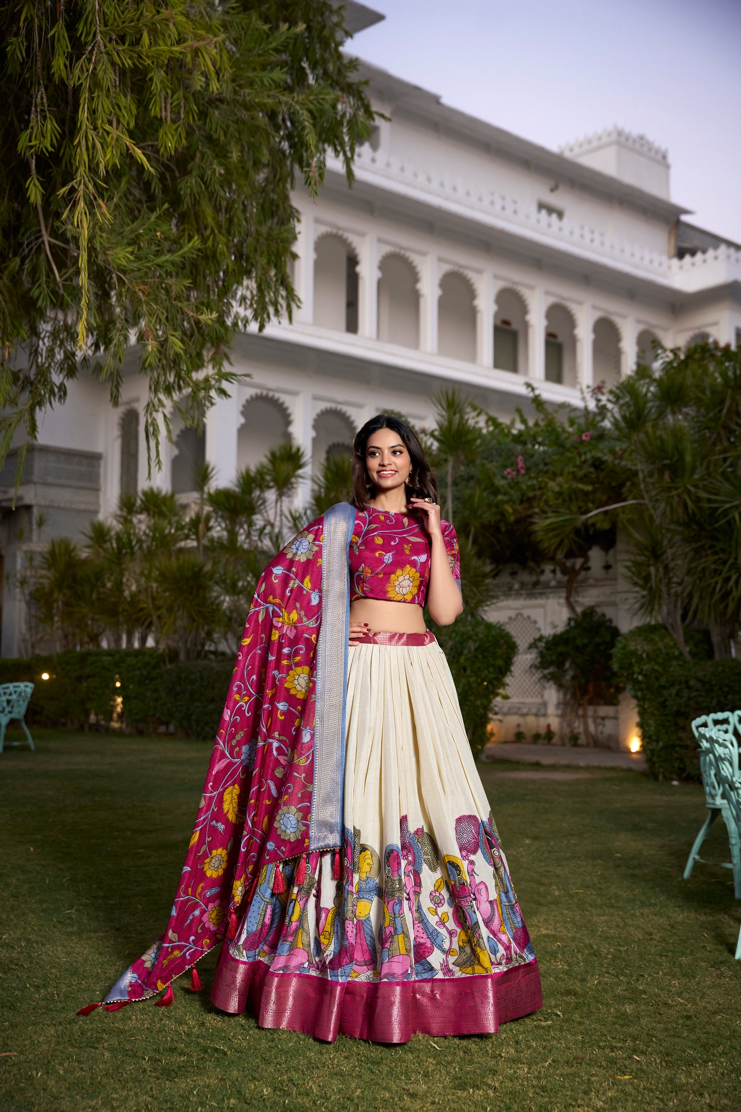 Tussar Silk Lehenga Choli with Floral Print and Foil Work