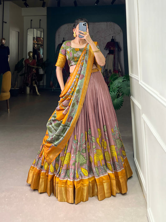 Tussar Silk Lehenga Choli | Patola Print Adorned with Foil Work for Women