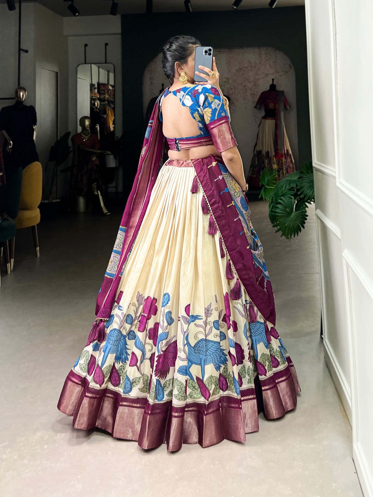 Tussar Silk Lehenga Choli | Patola Print Adorned with Foil Work for Women