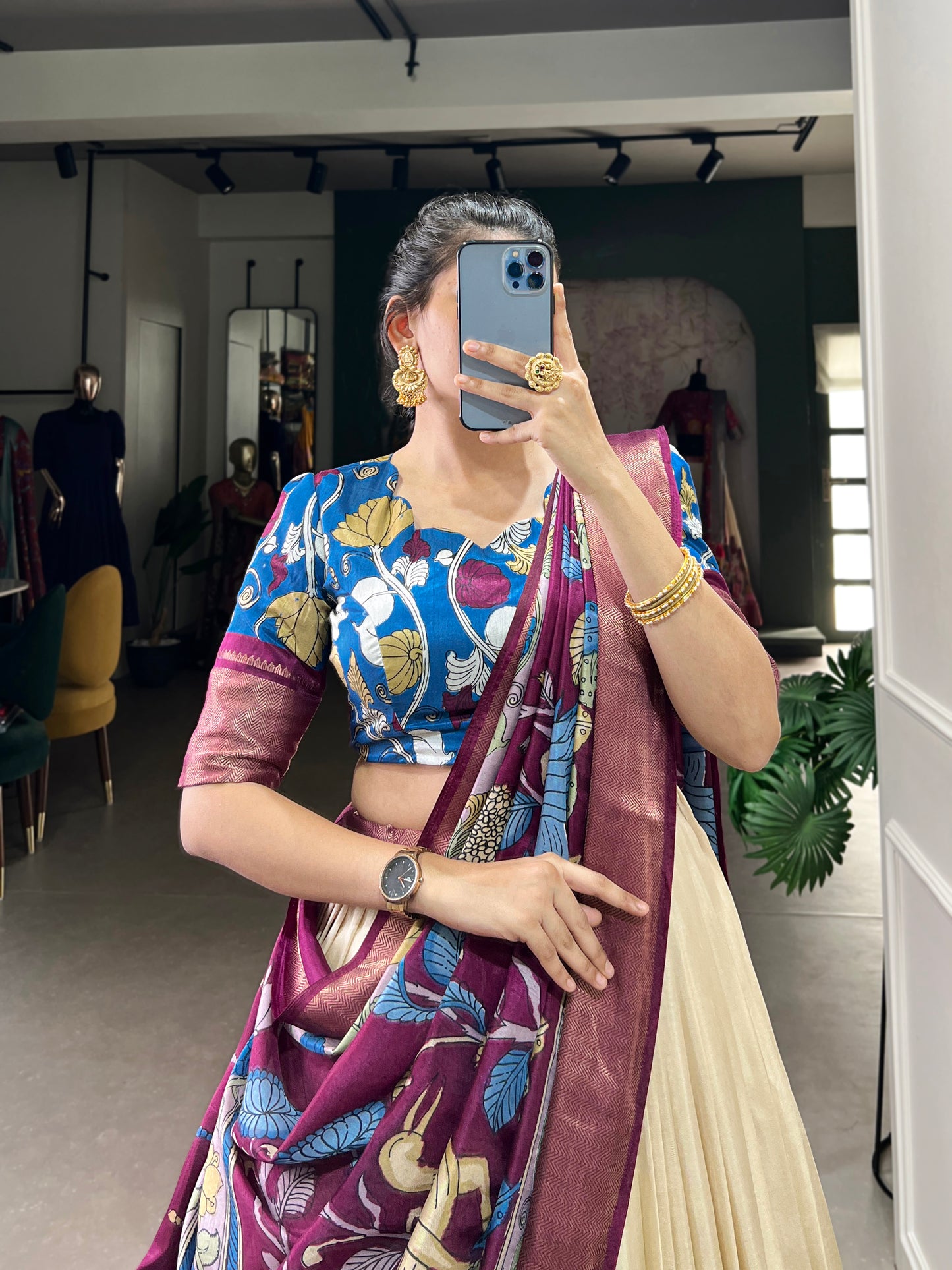 Tussar Silk Lehenga Choli | Patola Print Adorned with Foil Work for Women