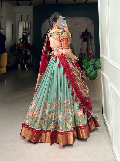 Tussar Silk Lehenga Choli | Patola Print Adorned with Foil Work for Women