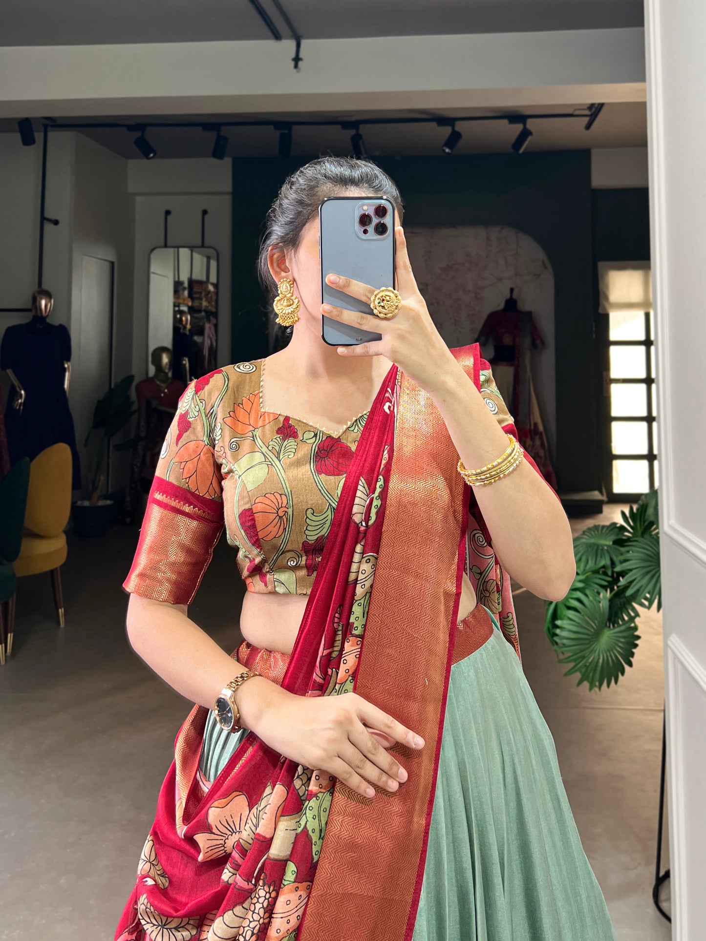 Tussar Silk Lehenga Choli | Patola Print Adorned with Foil Work for Women