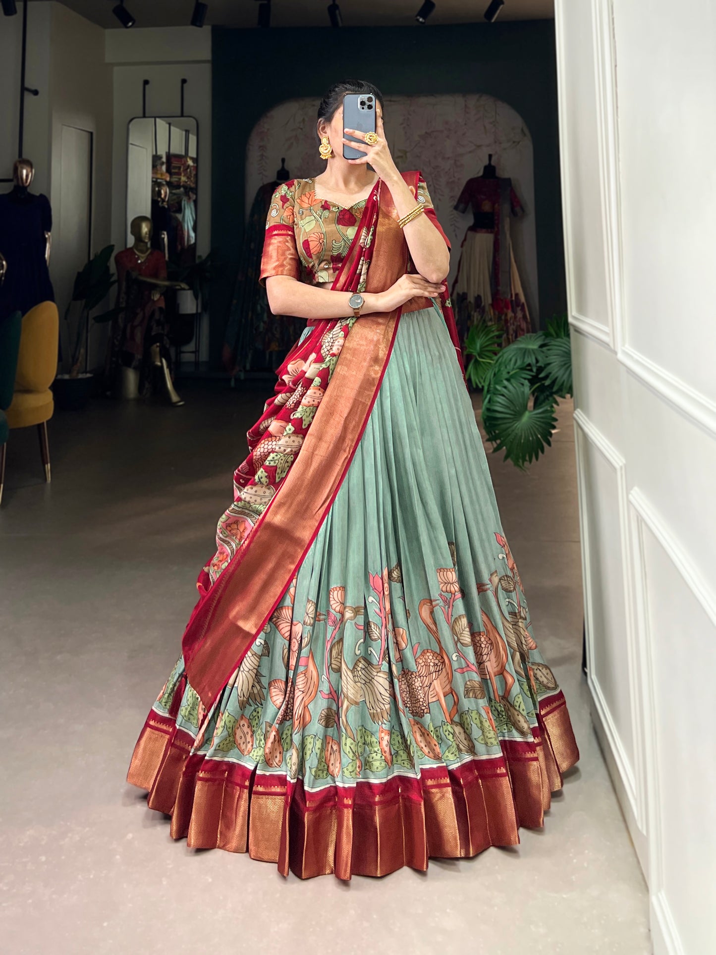 Tussar Silk Lehenga Choli | Patola Print Adorned with Foil Work for Women