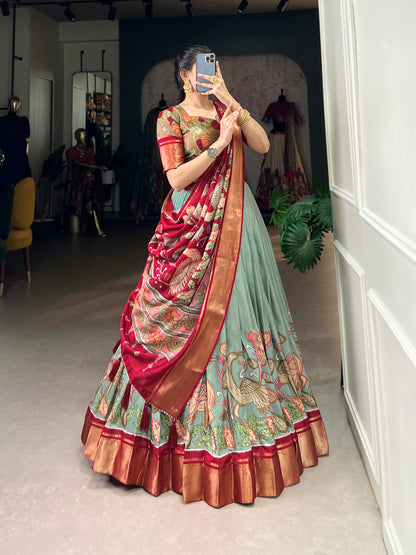 Tussar Silk Lehenga Choli | Patola Print Adorned with Foil Work for Women