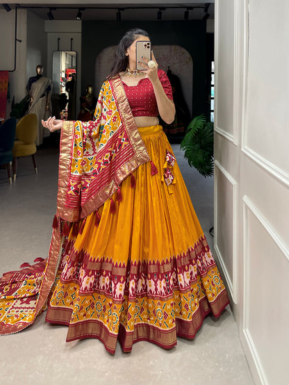 Patola Printed Foil Work Tussar Silk Lehenga Choli