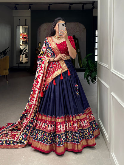 Patola Printed Foil Work Tussar Silk Lehenga Choli
