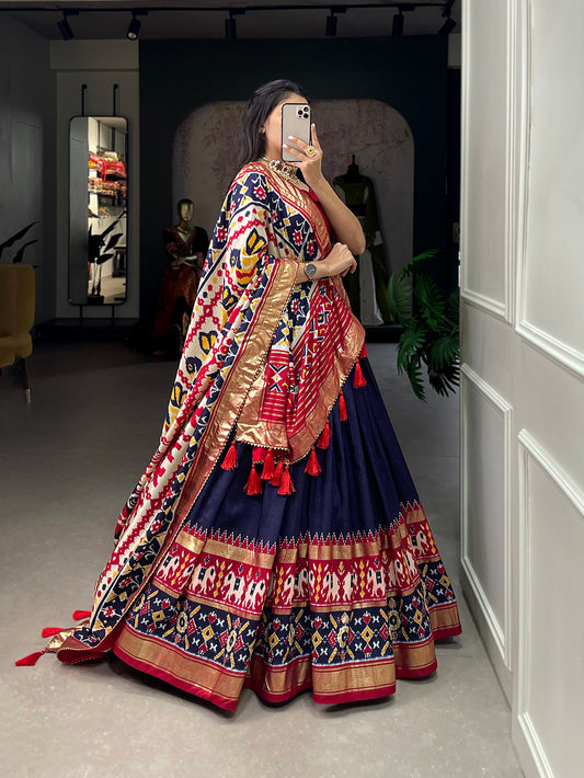 Patola Printed Foil Work Tussar Silk Lehenga Choli