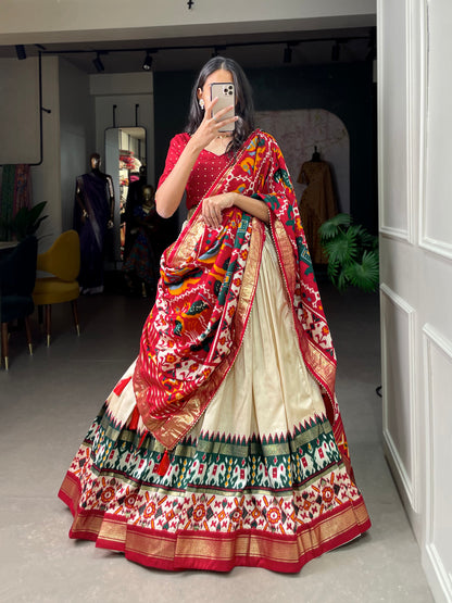 Patola Printed Foil Work Tussar Silk Lehenga Choli