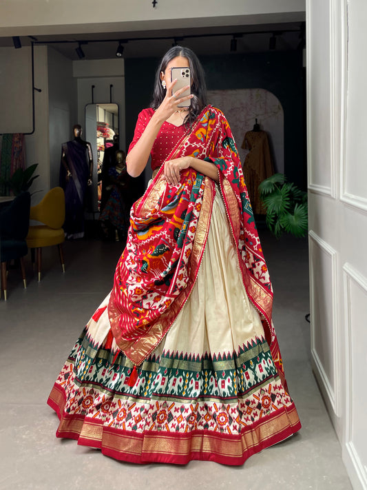 Patola Printed Foil Work Tussar Silk Lehenga Choli