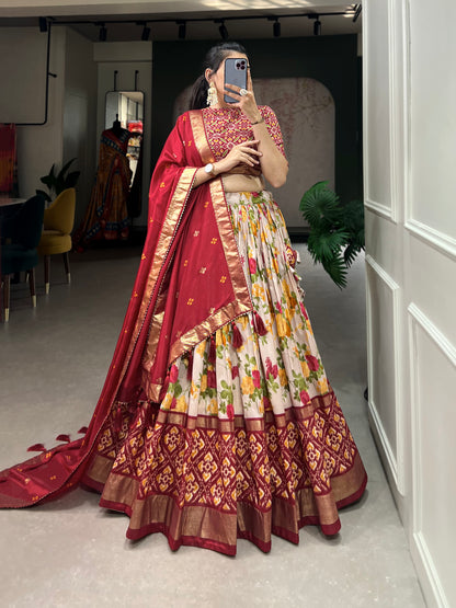 Women,s Tussar Silk With Patola And Foil Print Lehenga choli Set