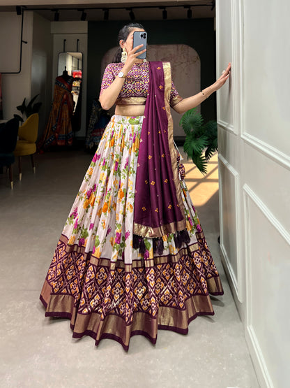 Women,s Tussar Silk With Patola And Foil Print Lehenga choli Set