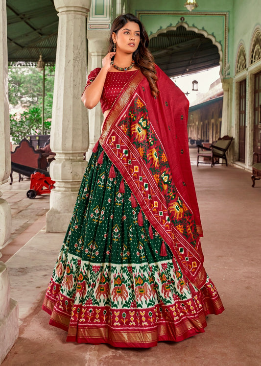 Women's Tussar Silk With Patola Print And Foil Work Lehenga Choli With Dupatta