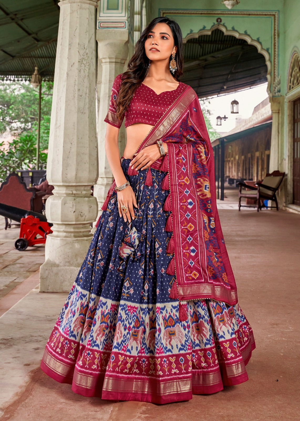 Women's Tussar Silk With Patola Print And Foil Work Lehenga Choli With Dupatta