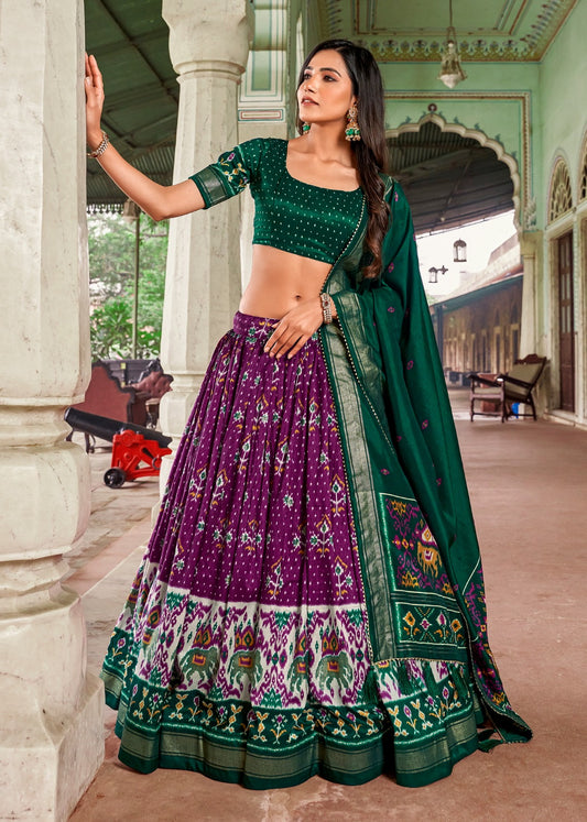 Women's Tussar Silk With Patola Print And Foil Work Lehenga Choli With Dupatta