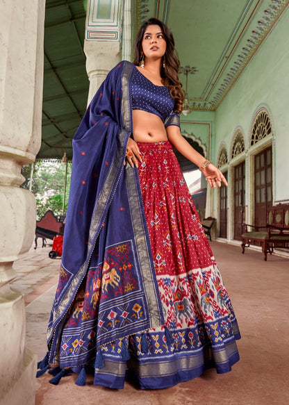 Women's Tussar Silk With Patola Print And Foil Work Lehenga Choli With Dupatta