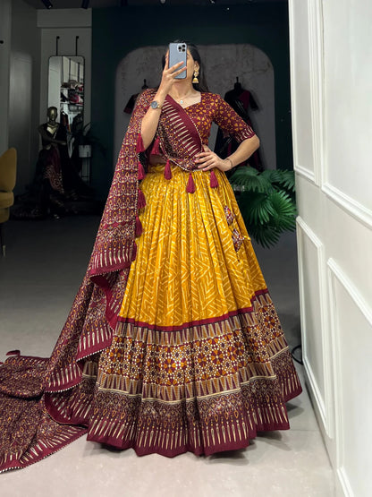 Elegant Tussar Silk Lehenga Choli with Bandhani & Patola Print