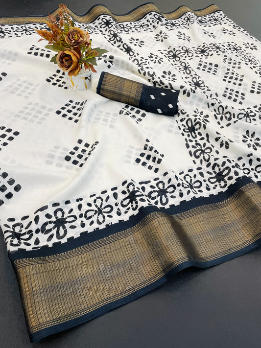 FANCY DOLA DESIGNER FLORAL PRINT WITH JACQUARD BORDER