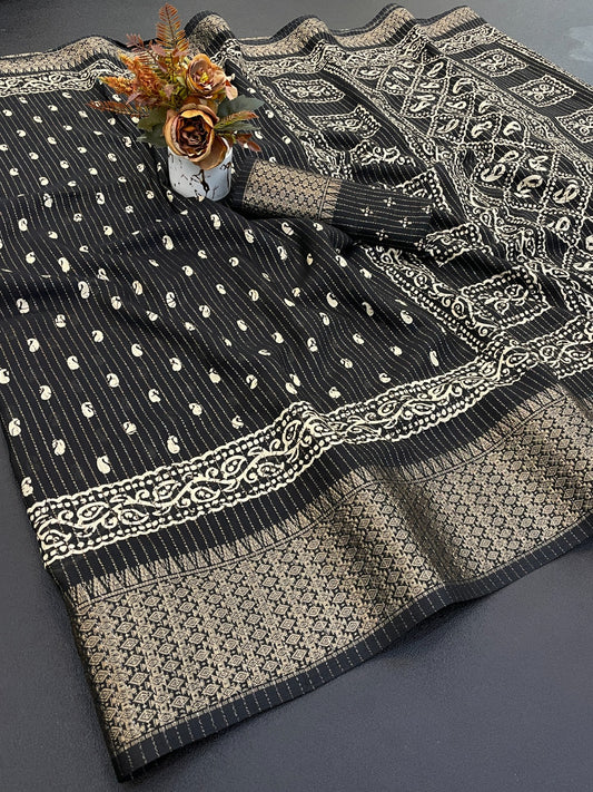 Dola Silk Jaquard Border Printed Saree With Blouse