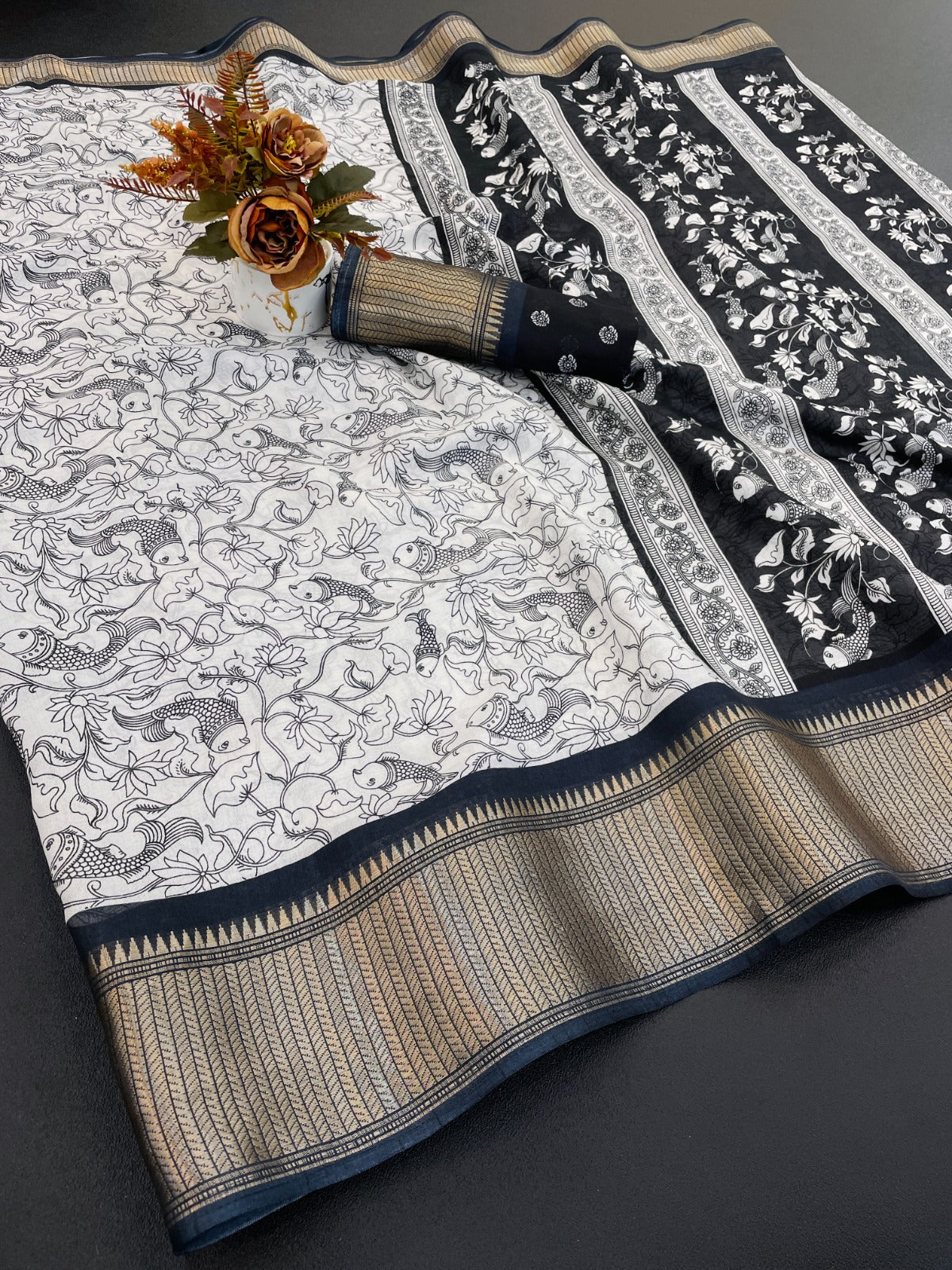 FANCY DOLA DESIGNER FLORAL PRINT WITH JACQUARD BORDER