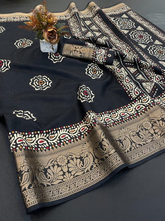 Dola Jaquard Woven Printed Saree With Blouse
