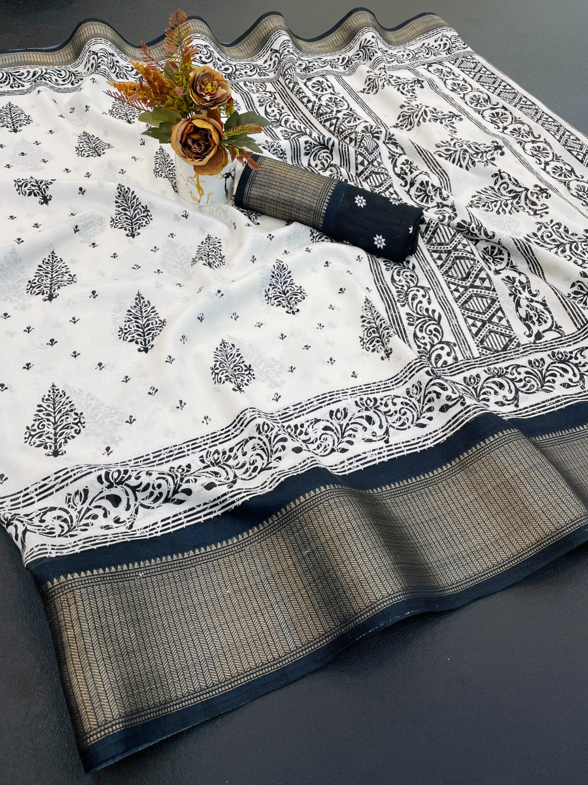 FANCY DOLA DESIGNER FLORAL PRINT WITH JACQUARD BORDER