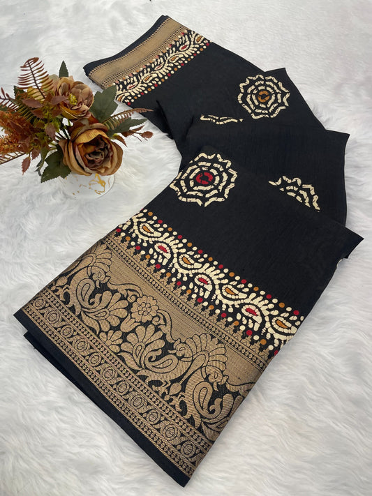 Dola Jaquard Woven Printed Saree With Blouse