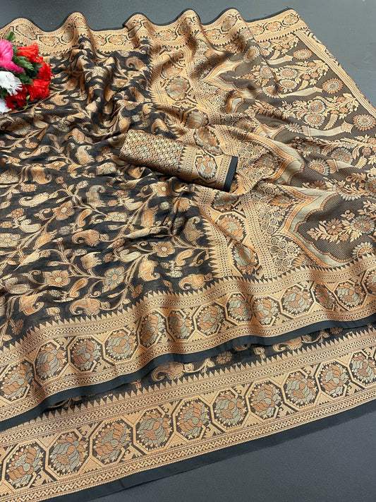 Organza Silk Saree for Women with Trendy Wedding Style in Cotton, Fancy, Art Silk, and Soft Silk Blend Saree