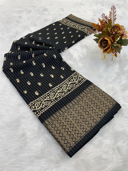 Dola Silk Jaquard Border Printed Saree With Blouse