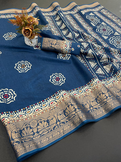 Dola Jaquard Woven Printed Saree With Blouse