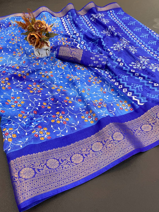 Dola Silk Jaquard Border Printed Saree With Blouse