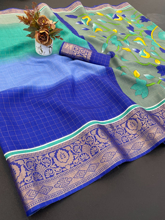 Beautiful rekko silk sarees with all over floral design along with contrast weaving border