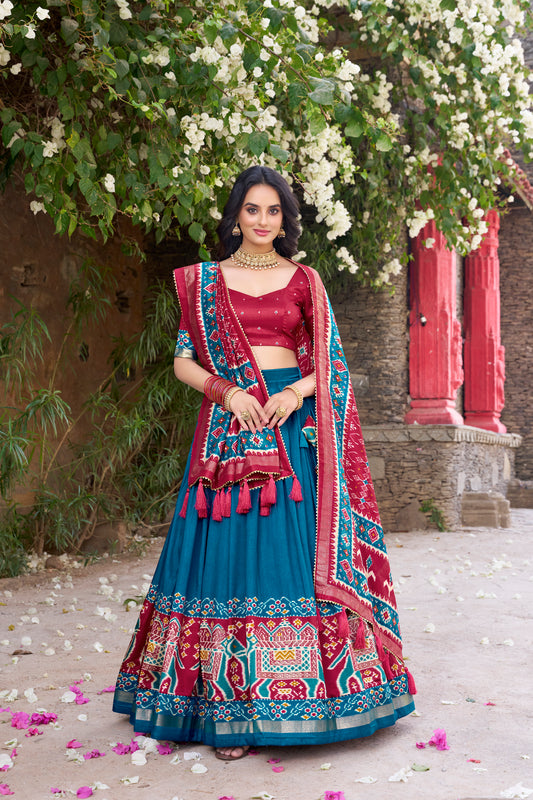 Patola Printed Tussar Silk Lehenga Choli Set with Dupatta Festive Special